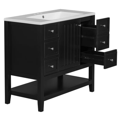 36' Bathroom Vanity with Sink Combo, One Cabinet and Three Drawers, Solid Wood and MDF Board, Black (Old Sku:SY999505AAB)