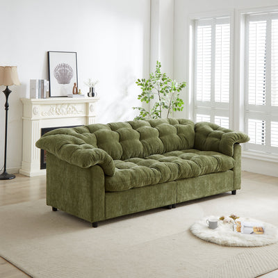 99.2' Chenille Modern Comfort Deep Seat Sofa, Upholstered Fluffy Cloud Sofa Suitable for living rooms, bedrooms, offices and apartments, Green