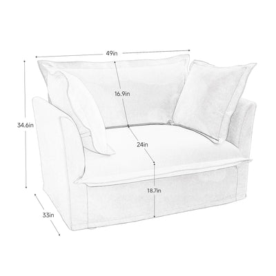 Slip-covered Armchair with 1 Big Back Cushion and 2 Big Toss Pillows, Single Deep Seat Comfy Single Couch Sofa Multiple Large Soft Pillows, Chenille Fabric, Black