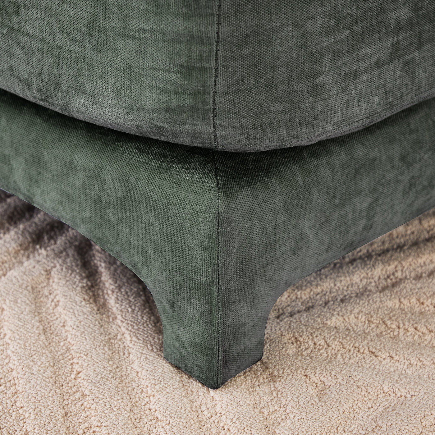 Stylish Two-Seater Sofa with Ottoman and Lumbar Pillows, Green Chenille Fabric, Ergonomic Design