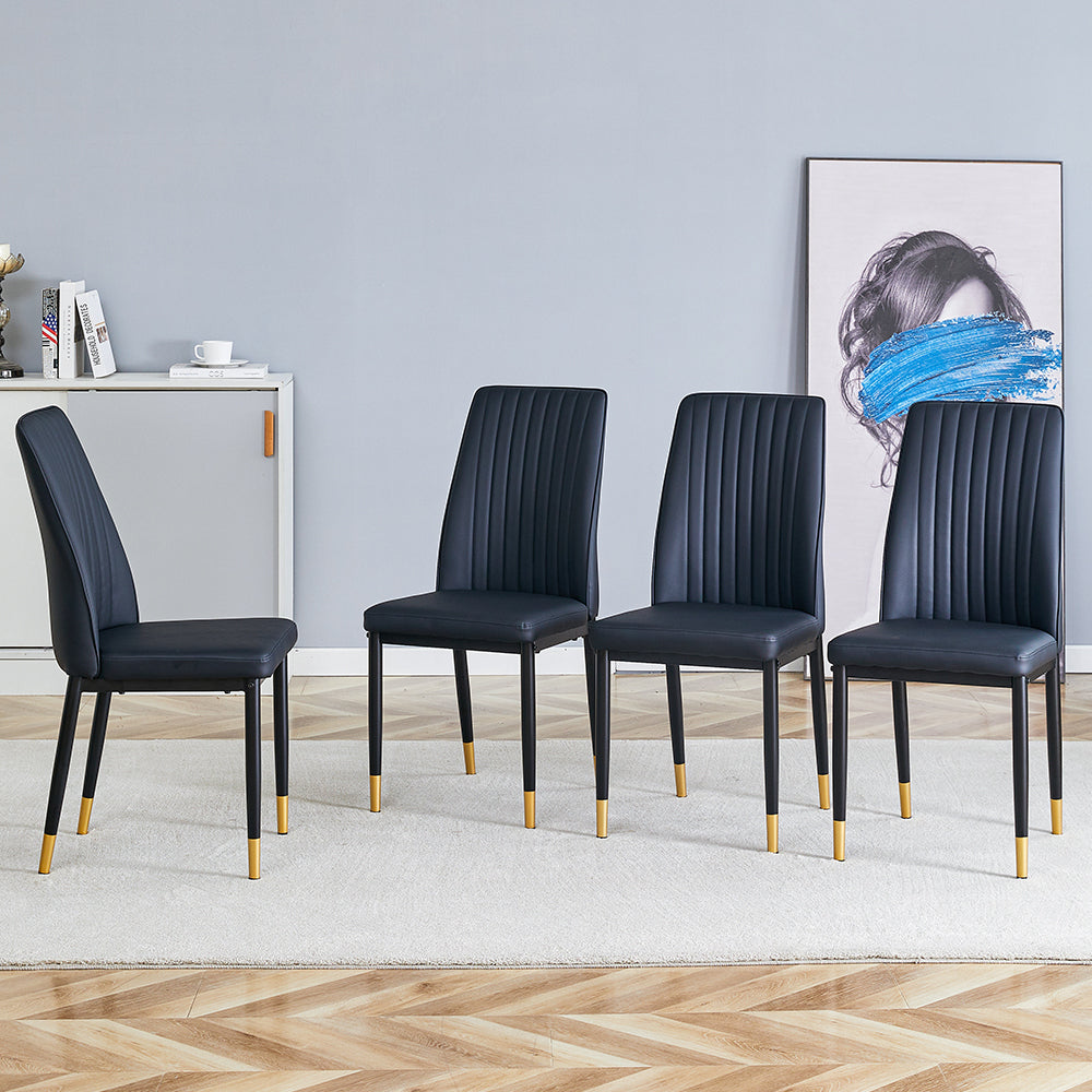 A set of 4 dining chairs, black dining chair set, PU material high backrest seats and sturdy leg chairs, suitable for restaurants, kitchens, and living rooms