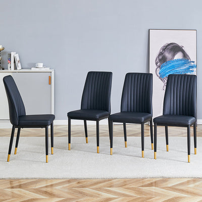 A set of 4 dining chairs, black dining chair set, PU material high backrest seats and sturdy leg chairs, suitable for restaurants, kitchens, and living rooms
