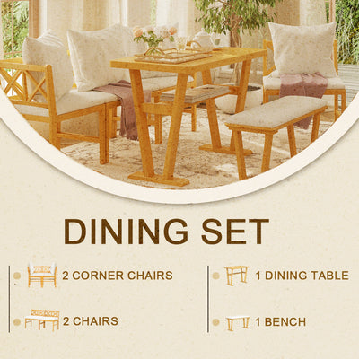 Farmhouse Solid Wood Dining Nook Set for 6, Space-Saving High Top Corner Table with Bench & Chairs, Natural+White
